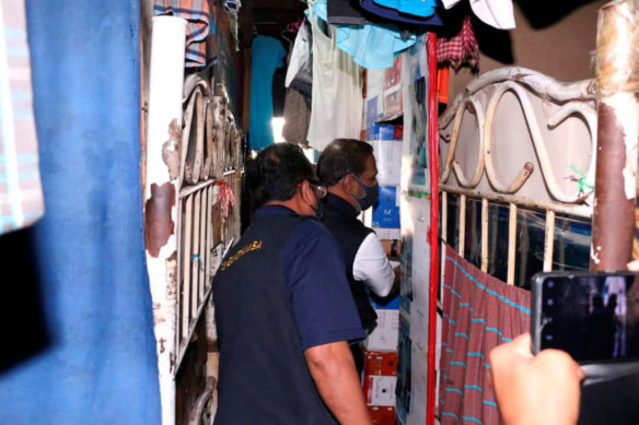 Malaysia Minister of Human Resources M Saravanan inspects a Brightway workers’ dormitory in Selangor state in December 2020. 