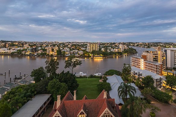 The view from Keith Lloyd’s apartment at Kangaroo Point, looking out over Shafston House and the Brisbane River.