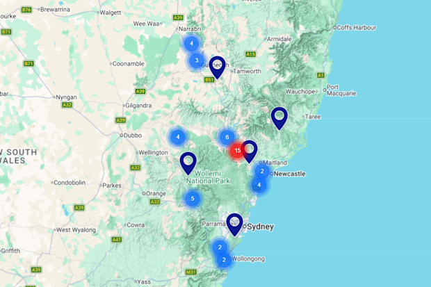 A map of coal mining sites in NSW.