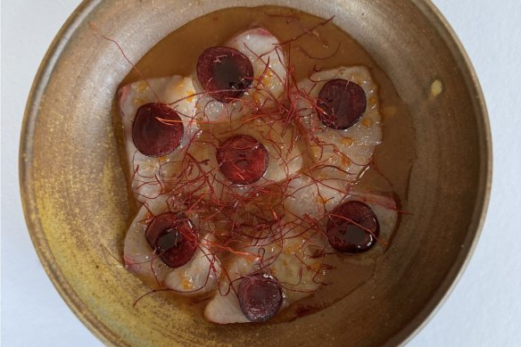 Kingfish crudo with kumquat kosho and cherry at No 92.