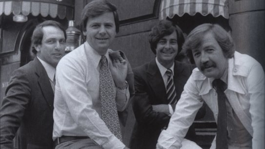 Gerald Stone, left, in 1979 with his original 60 Minutes reporting team: Ray Martin, Ian Leslie and George Negus. 