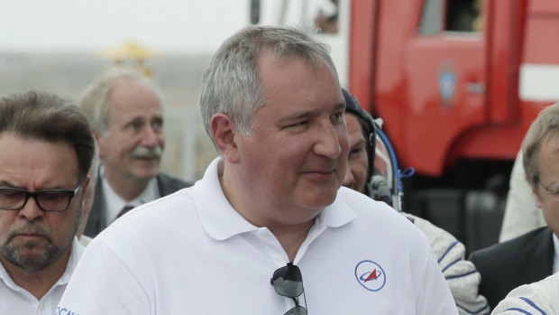 Roscosmos state space corporation head Dmitry Rogozin, pictured at  the Russian leased Baikonur cosmodrome in Kazakhstan in June. 