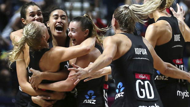 New Zealand celebrate their victory during the Netball World Cup final against Australia in Liverpool, England in July.