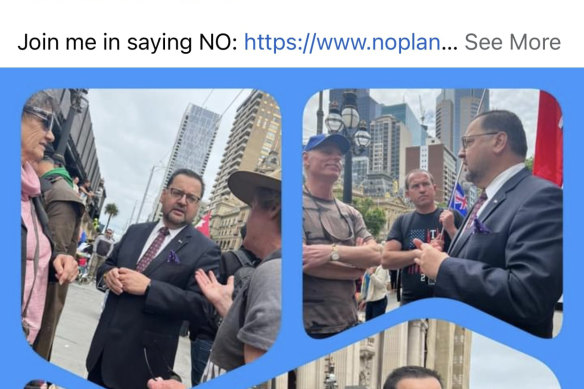 MP Craig Ondarchie mingling with protesters on the State Parliament steps on Tuesday.