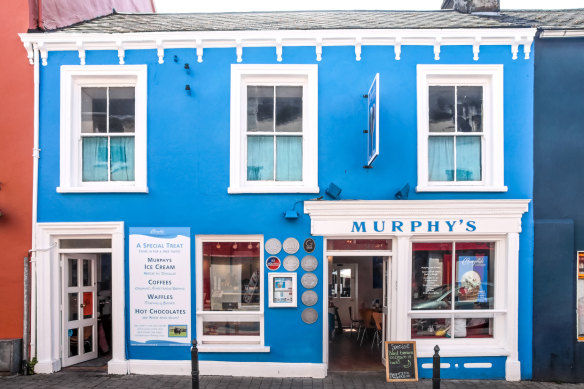 The charming marine-blue ice cream parlour inside a historic former pub.
