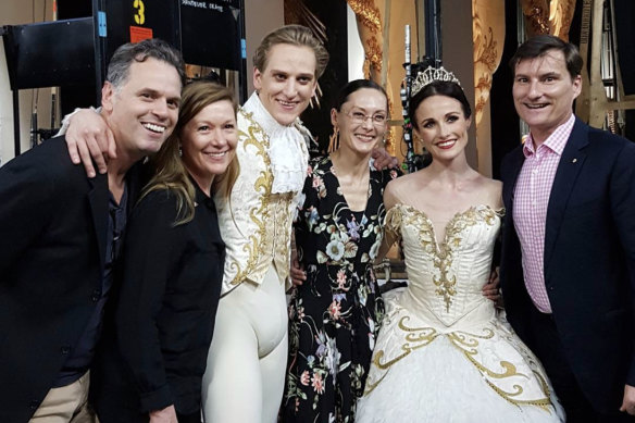 Hallberg (third from left) with, from left, artistic team Steven Heathcote, Elizabeth Toohey and Fiona Tonkin, principal artist Amber Scott, and David McAllister – whom Hallberg is replacing as The Australian Ballet’s artistic director.