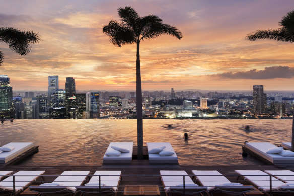 The Marina Bay Sands Sky Park at sunset.