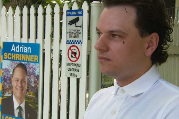 Brock Alexander with his teardrop tattoo, the traditional sign of a stint in prison.