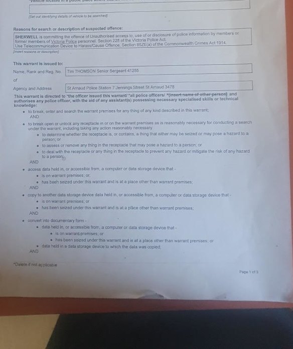 The search warrant alleging Sherwell disclosed confidential information.