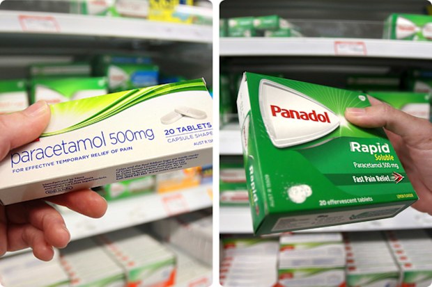A generic version of paracetamol and the brand-name Panadol side by side.