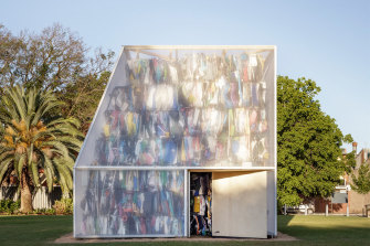 Raffaello Rosselli’s award-winning temporary installation made from large bricks of plastic waste.
