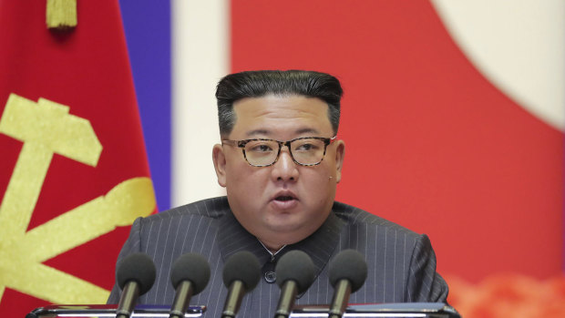 Kim Jong-un speaks during a “maximum emergency anti-epidemic campaign meeting” in Pyongyang.