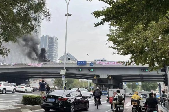 Image of the bridge protest in Beijing that was shared on social media in October.