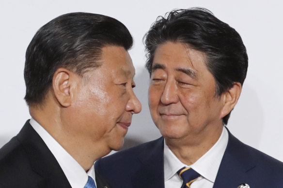 Shinzo Abe with Xi Jinping at the 2019 G-20 meeting in Osaka.