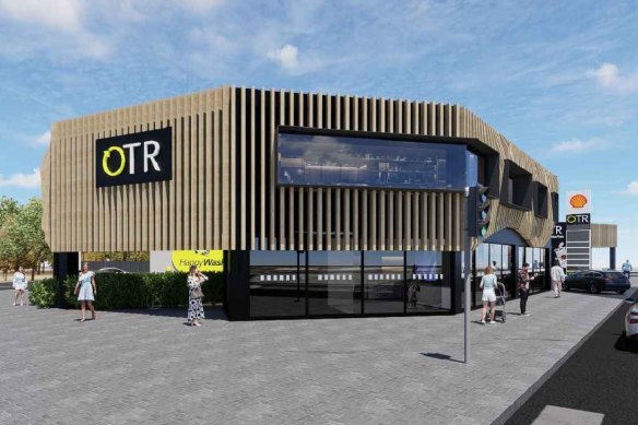 An artist’s impression of the OTR petrol station that was rejected by Merri-bek Council.