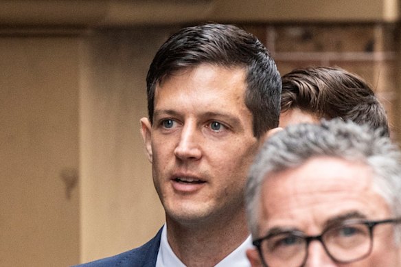 Former Liberal MP Rory Amon (left) arrives for his child sex abuse case in the NSW Supreme Court on Monday.