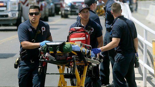 El Paso Fire Medical personnel arrive at the scene of the Walmart shooting. 