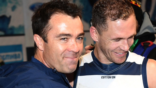 Geelong coach Chris Scott and captain Joel Selwood.