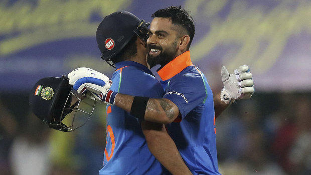 Outstanding: Rohit Sharma (left) and Virat Kohli both hit centuries in India's comfortable win.