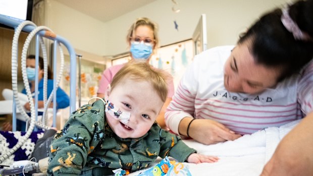 Teddy Forster and mum Sinead (right) at the Royal Children’s Hospital.