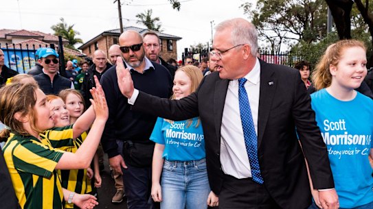 Election campaign. Australian Prime Minister Scott Morrison visits Lilli Pilli Public School to cast his vote in his seat of Cook.