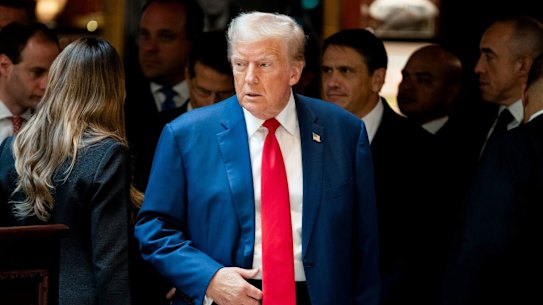 Former US President Donald Trump arrives for a news conference at Trump Tower in New York, US, on Friday, Sept. 6, 2024. Trump won a delay to his sentencing in the New York hush money criminal case until after the Nov. 5 presidential election, giving the Republican nominee a reprieve from a potential jail term just weeks before voters go to the polls. Photographer: Cheney Orr/Bloomberg
