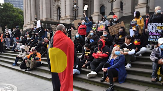 Black Lives Matter rally Melbourne, highlighting Aboriginal deaths in custody and the death of Minneapolis man George Floyd.