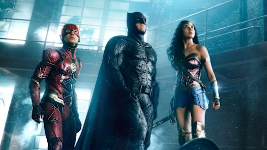DC’s finest: The Flash (Ezra Miller), Batman (Ben Affleck) and Wonder Woman (Gal Gadot) in Justice League.