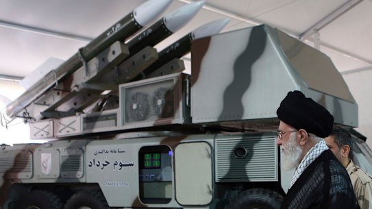 Third of Khordad air defense system is displayed while Supreme Leader Ayatollah Ali Khamenei visits an exhibition of achievements of Revolutionary Guard's aerospace division, in Iran, in 2014.
