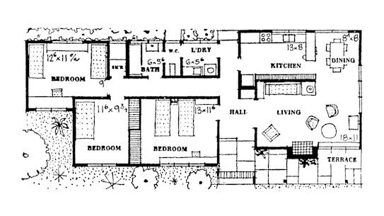 The T377 plan. Estelle Pratt has lived in a slightly modified version of this house for 64 years.