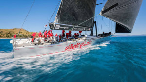 Wild Oats XI, now known as Hamilton Island Wild Oats, in action during the last Hamilton Island Race week, in 2019.  