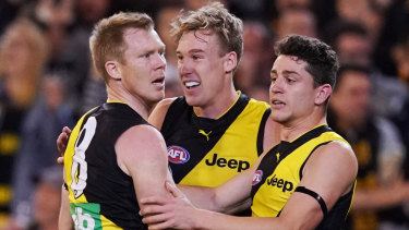 Forward march: Richmond's Jack Riewoldt reacts after a missed shot at goal.