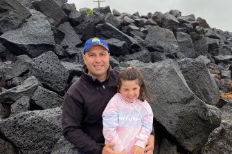 Dean Beckman and his daughter Nadia at the Portland beach where they had a close escape.