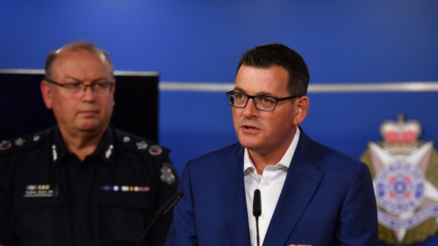 Chief Commissioner Graham Ashton and Victorian Premier Daniel Andrews at the Bourke Street terror attack media conference on November 9.