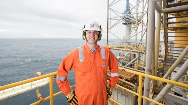 ExxonMobil’s Australian chair Nathan Fay aboard a platform in Bass Strait.