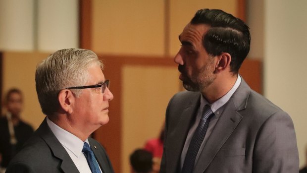 Adam Goodes (right) with the Minister for Indigenous Health Ken Wyatt.