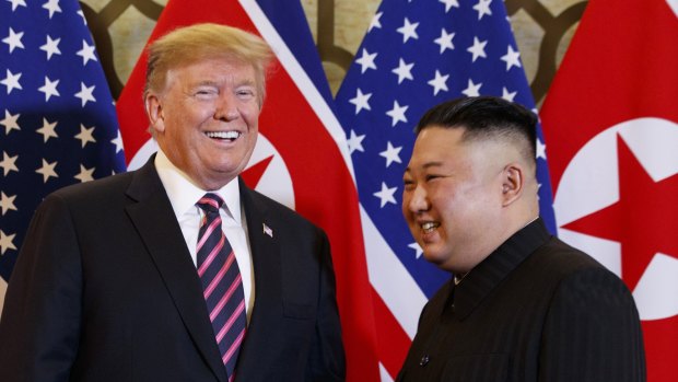 US President Donald Trump pictured with  North Korean leader Kim Jong-un, in Hanoi last week. 