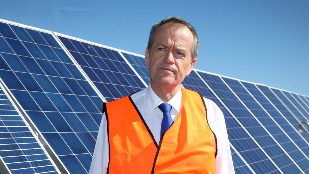 Opposition Leader Bill Shorten, pictured at the Mt Majura Solar Farm, says the Labor plan will increase investment in renewable energy.