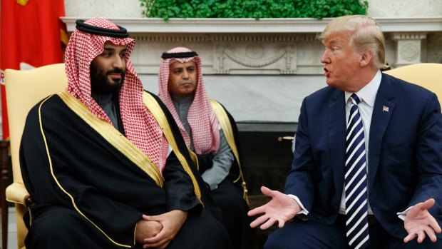 Saudi Crown Prince Mohammed Bin Salman (left) booked out rooms at the Trump Hotel during a March 2018 trip to the US.