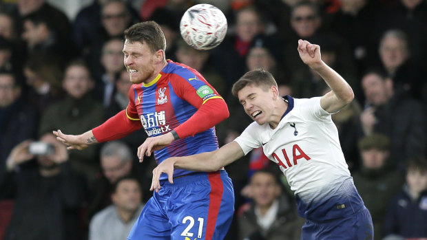 Crystal Palace's Connor Wickham and Tottenham's Juan Foyth fly high in the FA Cup fourth round at Selhurst Park on Sunday.