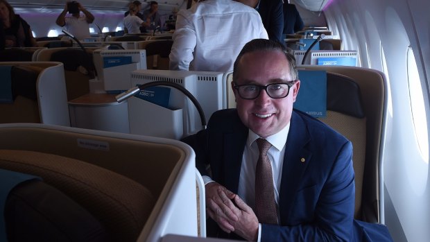 Alan Joyce taking an Airbus A350-1000 for a test flight in February 2018.  