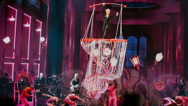 P!NK performs at Rod Laver Arena in Melbourne on July 16. 