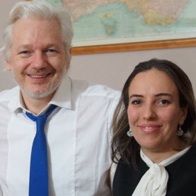 Julian Assange and Stella Moris inside the Ecuadorian embassy, in an undated picture supplied by WikiLeaks.