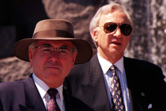 Then prime minister John Howard and Andrew Peacock, at the Roosevelt memorial in Washington DC, 1997.