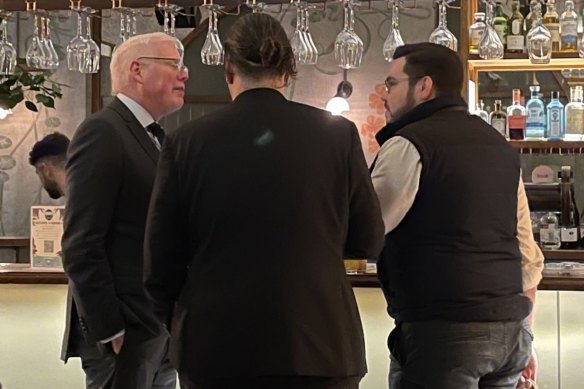 Gareth Ward (left) and Bruce Lehrmann (right) at Verandah Bar in Martin Place. 