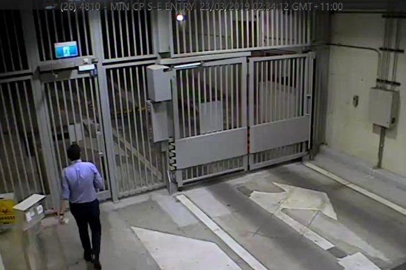 Lehrmann captured on CCTV leaving Parliament House alone in the early hours of March 23, 2019.