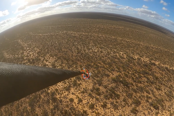 A Varda W-series capsule being recovered from the Koonibba Test Range – the view from a helicopter.