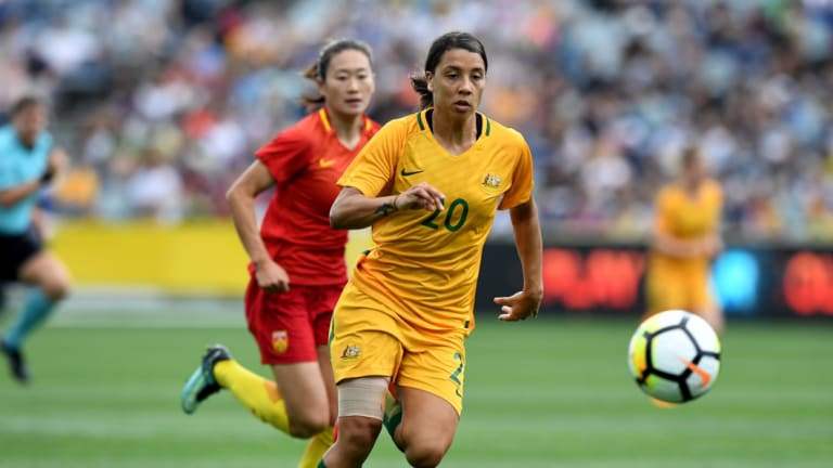 Supporter: Sam Kerr, in action for the Matildas, wants Bolt to make the cut.