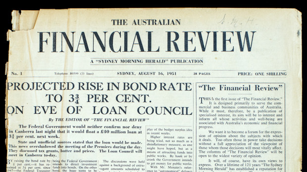 The Australian Financial Review’s first front page, August 16, 1951.