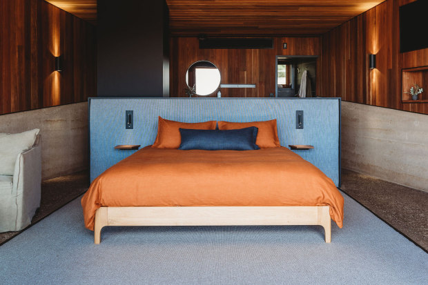 A studio at Basalt: the king bed looks over the Central Tablelands.